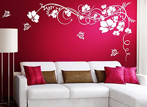 Grandora Wandtattoo Blumenranke & Schmetterlinge I Flieder (BxH) 150 x 82 cm I Wohnzimmer Schlafzimmer Sticker Aufkleber Wandaufkleber Wandsticker W829