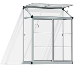 Canopia by Palram Lean To 4x2 Anlehngewächshaus 125x63.5cm Silber Aluminiumrahmen mit Transparent Polycarbonatplatten