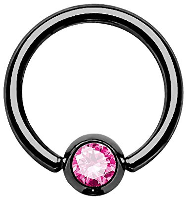 Piercingfaktor BCR Ring Piercing Brust Nippel Lippe Nase Septum Tragus Ohr Helix Intim Perle mit Zirkonia Strass Kristall Pink Schwarz 1,2mm x 10mm x 4mm