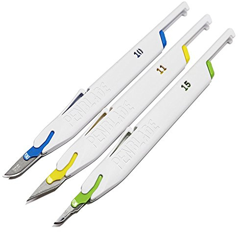 TIDI PenBlade Retractable Utility Knife, Blade Sizes 10, 11A, and 15 (Pack of 3) ― Stainless-Steel Hobby Knife ― Durable, Food-Safe Craft Knife Set for DIY Projects ― Craft Supplies (PB-NS3-MIX)