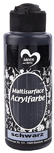 Ideen mit Herz Acrylfarbe Multisurface | Allzweckfarbe zum Bemalen von Holz, Glas, Polyester, Keramik, Porzellan, Terracotta, Stoff, Leder | Universalfarbe auf Wasserbasis | 120ml (schwarz)