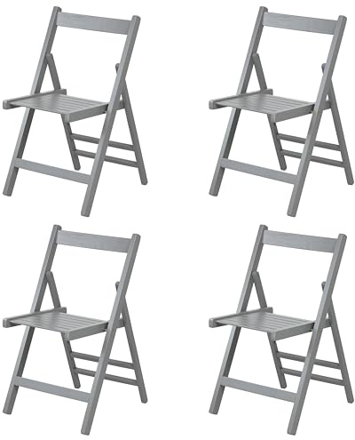 Totò Piccinni Set 4 SEDIE Pieghevoli Legno di Alta qualità, Comode, Resistenti, Salvaspazio (Grigio)