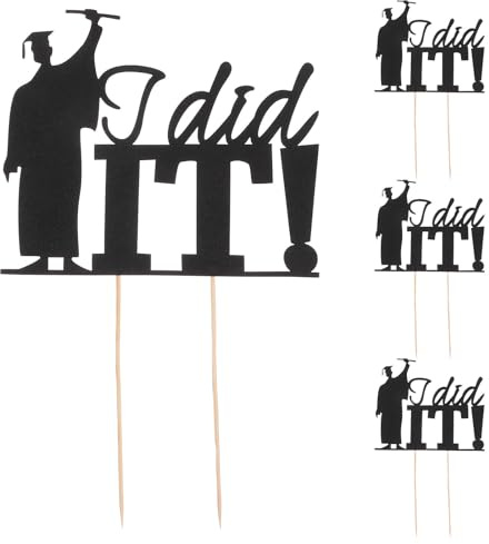 Amosfun 4 Stück 'I did It' Abschluss Tortendeko Cake Topper Aus Papier Schwarze Cupcake Dekoration Für Schulabschlussfeier 2025 Wiederverwendbare Party Supplies Für Kuchen Und Cupcakes