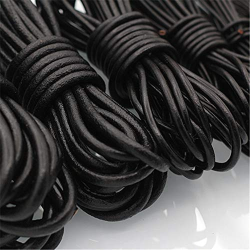 5 Meters Round Genuine Leather Cord Lace Thong Thread DIY Jewelry Making Necklace Beading Cords (Black, 5mm)