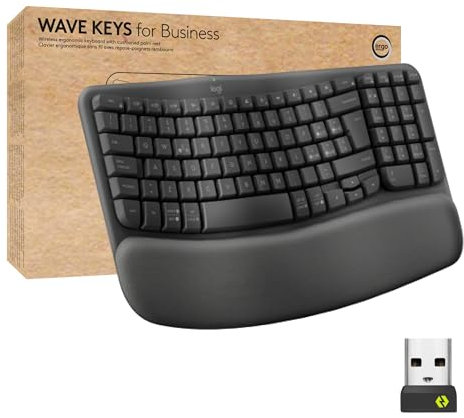 Logitech Wave Keys for Business, Teclado ergonómico inalámbrico con reposamanos Acolchado - Grafito, Disposición AZERTY Francés