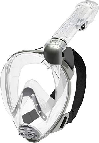 Cressi Baron Full Face Mask, Maschera Snorkeling Integrale Anti Fog Facciale Comfort Valvola Scarico E Dry Unisex Adulto, Trasparente/Argento, M L