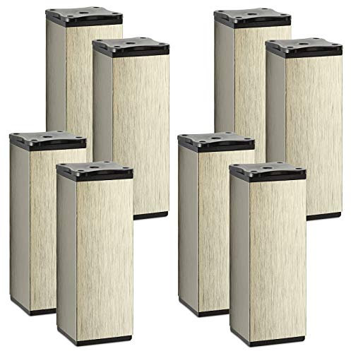 SOTECH 8 Stück Möbelfüße Quebec 120 mm (+ 10 mm) 40 x 40 mm Edelstahloptik höhenverstellbare Möbelbeine aus Aluminium
