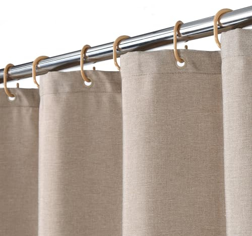 Flachs Leinen wie 240GSM schwerer Duschvorhang für Badezimmer mit Haken Hotel Luxury Fabric Washable,Taupe,100x180 cm