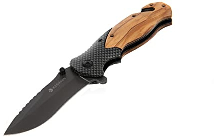 KEENSUN Klappmesser Holz/Carbon Einhandmesser Survival Taschenmesser Outdoor Campingmesser Messer