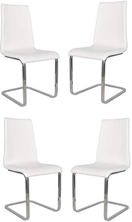 t m c s Tommychairs - Set 4 sillas Berlin Estilo Cantilever con Patas de Acero Cromado de Alta Resistencia y Asiento en Madera Multicapa, tapizado en Polipiel Color Blanco