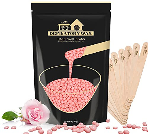 Lifestance 450g Waxing Perlen Formuliert für Anfänger, Wachsperlen mit 10 Holzspatel für Enthaarung, Rose Wachs Haarentfernung Perlen für für Feines Haar,Gesicht,Augenbraue,Arme,Finger und Zehe