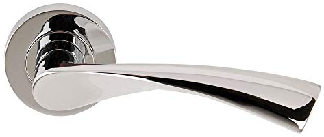 Jiyo.Outdoor Astrid Door Handles on Round Rose, Polished Chrome | Includes matching screws and spindle for quick installation, with a sturdy metal build and a 52mm backplate.