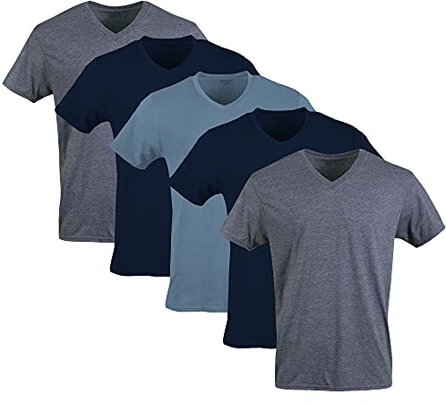 Gildan Men's V-Neck T-Shirts, Multipack Underwear, Navy/Heather Navy/Indigo Blue (5-Pack), Large US