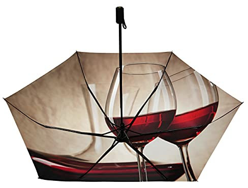 Carafe à décanter avec vin rouge et verre de fond ancien, parapluie pliable, compact et léger, avec impression intérieure, parasol solaire avec protection UV, parapluie de voyage robuste et portable