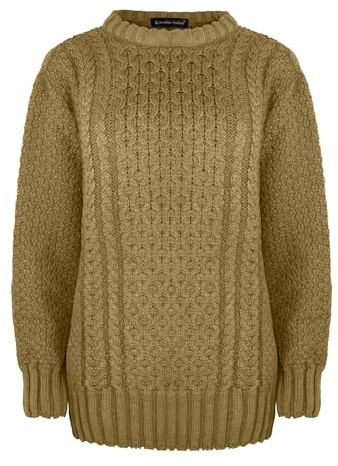 Generation Fashion Nouveau Chandail Femmes Tricoté Aran Manches Longues Col Ras-du-cou Pullover Top 8-30, moka, 56-58 Grande taille