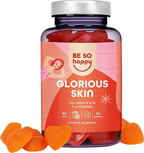 Kollagen Gummibärchen mit Coenzym Q10, Vitamin C, E und Biotin. 60 vegane Gummies, BeSoHappy
