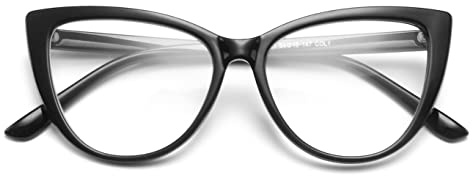 Blue Light Blocking Fashion Glasses for Women Mens Anti UV400 Glare Computer Eye Glasses Thin Cat Eye Round Frame (Black Frame + Clear Lens)
