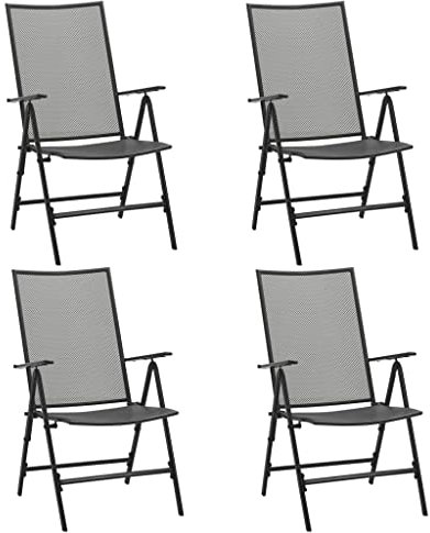 Makastle 2er Set Hochlehner Klappbar Gartenstuhl Klappstuhl Klappsessel Gartenstühle Klappstühle Campingstuhl Balkonstuhl Bistrostuhl für Party, Mesh Stahl Anthrazit
