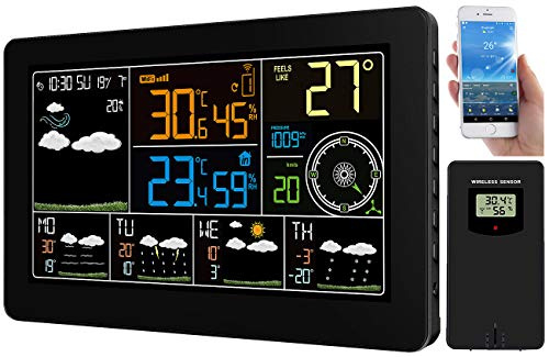 infactory Wetterstation mit App: WLAN-Funk-Wetterstation, Außensensor, Versandrückläufer (Handy, netzwerkfähig, Uhr)