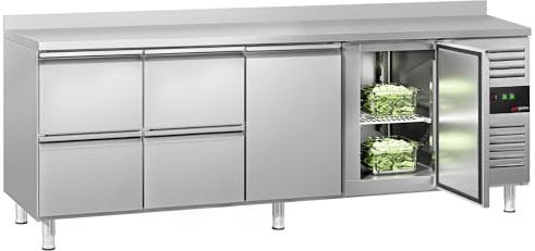 GGM Gastro | KTS227AND#2T#4S | Kühltisch ECO - 2230x700mm - mit 2 Türen & 4 Schubladen & mit Aufkantung