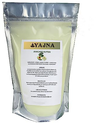 Yajna Beurre d'avocat brut bio pur, hydratant naturel non raffiné pour le visage, les cheveux et le corps, crèmes, baumes, lotions, savons adoucit les peaux sèches et dures, 115 g, blanc ivoire