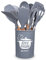 alpina Juego de utensilios de cocina con soporte – 12 piezas – Utensilios de silicona con mango de madera – Gris