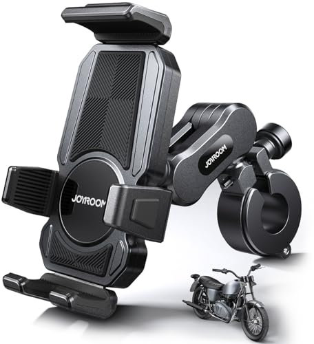 JOYROOM Handyhalterung Motorrad mit Vibrationsdämpfer, Handyhalterung Fahrrad aus Aluminiumlegierung für Harley Motorrad/Fahrrad, Montage am Lenker/Rückspiegel, Kompatibel mit Allen Handys