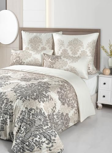 Bettwäsche Set Mako Satin Bettbezug Bettgarnitur aus 100% Baumwolle Aymando | 1x Bettbezug 135x200cm, 1x Kissenbezug 80x80cm | Saum und Reißverschluss goldfarben | Maderia-Beige