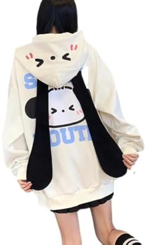 grhaat Kawaii huvtröja dragkedja Harajuku valp långt öra ledig lös tröja med huva Cutecore Y2k grafiska pullover