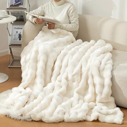 Tospass Kuscheldecke 200x230 Beige Kunstfell Flanell Dicke Flauschig Decke | Kunstpelz Wurfdecke, Plüsch Wohndecke, Warme Sofadecke, TV-Decke, Klimaanlage Decke, Winter Tagesdecke, Wende Überwurfdecke