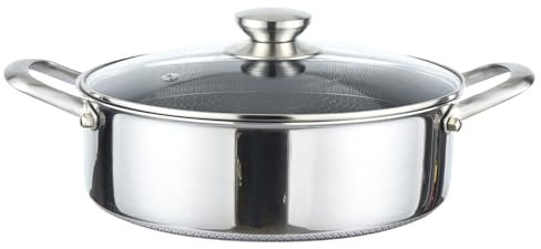 Kochtopf Ø28 cm aus Edelstahl mit Glasdeckel 3,5 L Induktion Schmortopf Bräter Antihaft Wabenstruktur Fleischtopf Suppentopf Induktionstopf Backofenfest Waben-Antihaftbeschichtung