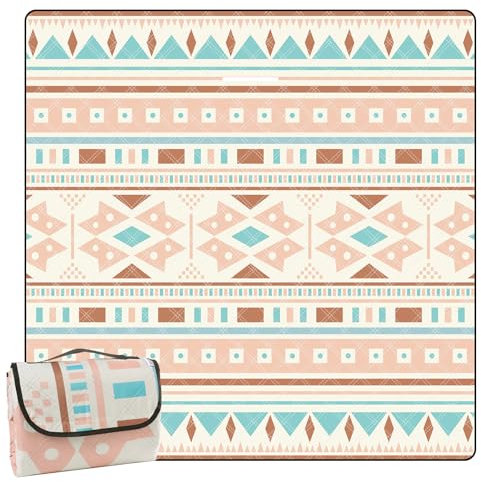 DEWUR Picknickdecke wasserdicht waschbar, Stranddecke Sandfrei XXL Campingdecke Strandmatte Teppich isoliert mit wasserdichter Unterseite (Boho-A, 200x200cm)