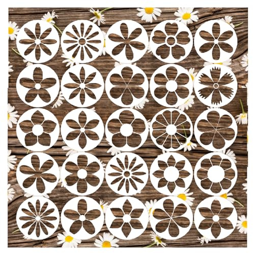 Blumenschablonen, 10,2 cm, rund, wiederverwendbar, Blumenschablonen zum Malen auf Holz, Kunststoff, natürliche Vorlage für Untersetzer, Leinwand, DIY, Handwerk, Gänseblümchen, 10,2 cm, 25 Stück