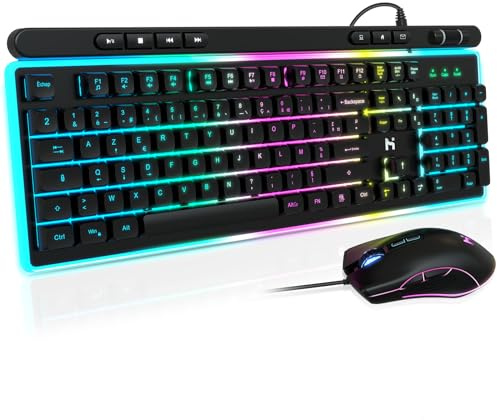 HLONONE Tastatur und Maus Set Kabelgebundenes, FR Layout, 7200 DPI, ideal für Gaming und Büro, Schwarz