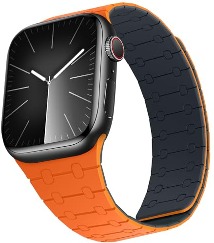 ZZDZZ Compatible with Apple Watch Straps 49mm 46mm 45mm 44mm 42mm 41mm 40mm 38mm, Silicone Magnetic Adjustable Loop Strap for iWatch Ultra3/2/1 Series 11 10 9 SE3 8-1 (41/42/40/38, Orange Midnight)