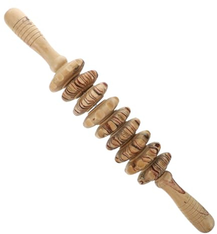Holz Massagestab mit Neun Rollen Manuelles Massagegerät für Rücken und Bauch