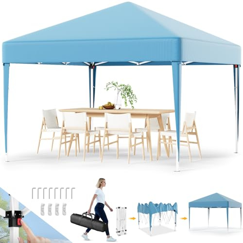 Devoko Pavillon 3x3 Wasserdicht Stabil Winterfest 3-fache Höhenverstellung,Faltpavillon UV Schutz 50+,Pavillon Faltbar,Pavillion mit Tragetasche,Für Garten Outdoor Camping,Blau