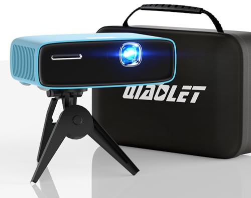 QIAOLET Mini Beamer Akku,Autofokus/Trapezkorrektur,Tragbarer DLP Projektor mit 5G WiFi und Bluetooth,Android OS,Portable Smart Projector für Handy,iPhone,TV-Sticks,USB/HDMI,Mit Handtasche