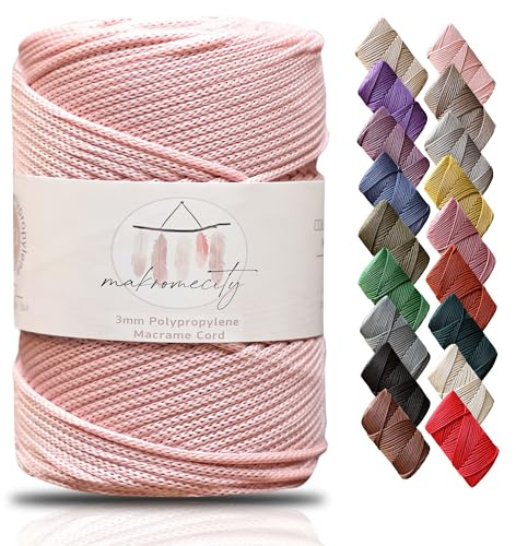 Makromecity makramégarn 3 mm x 120 m rosa premium polyester makramérep polypropylen garn hantverk för vägghängningar axelväska handväska löpare nappkedja platsplatta