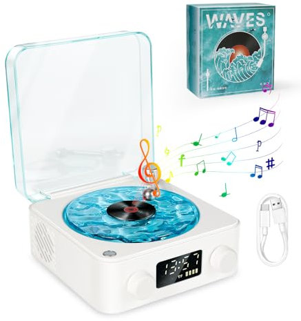 Lecteur Vinyle Bluetooth 2025 avec Haut-Parleur Intégré et Lumière Ondulée - Compatible Bluetooth/TF/AUX