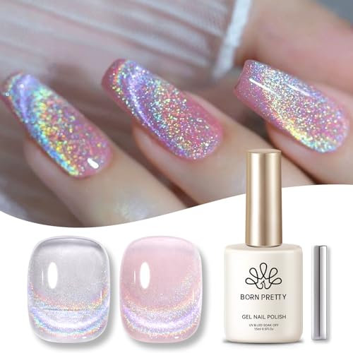 BORN PRETTY Magnetic Gel Nail Polish Silver Iridescent Cat Magnetic Eye Gel Polish Nail Soak Off Nail Art Salon Manicure Collection Gift 15ML