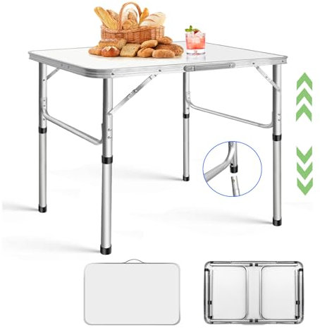 HSHa Campingtisch Klapptisch Picknicktisch Höhenverstellbar 70/33 cm Aluminium und MDF Partytisch Gartentisch mit Tragegriff für Drinnen und Draußen - 75 x 55 x 70/33 cm