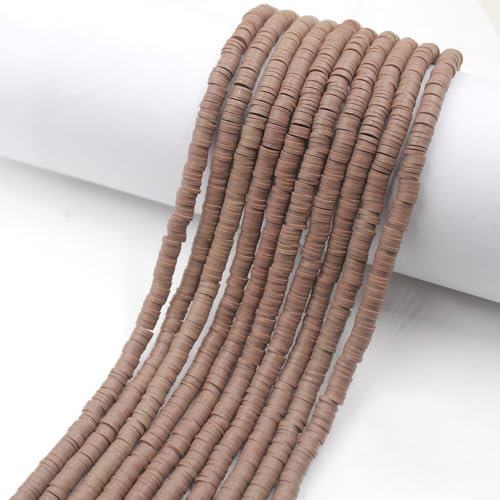 10 Stränge Flache Perlen 6mm Clay Perlen zum Auffädeln,Lose Abstandshalter Perlen mit Loch Beads Bastelperlen für Handwerk Dekor,Chocker,Armband,Halsketten Ohrringe,Schmuckherstellung,Kastanie B