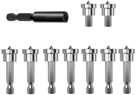 lcyen 10 PCS Plasterboard Drill Bit,9 x Drywall Screw Depth Setter with 60mm Extension Socket Drill Bit Holder,Magnet Drywall Drill Bit 1/4 Inch Hex Shank Drywall Screw Driver Bit Set
