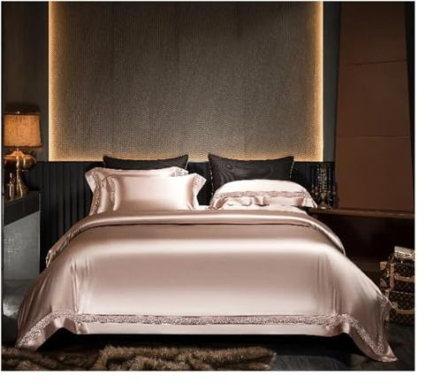 Parure de lit en Satin de Soie de Coton 1000TC 106''x90'' et 90'x90'' Taille américaine Housse de Couette à Carreaux Linge de lit Taie d'oreiller 4 pièces, literie(D,Queen Size 4 pcs)