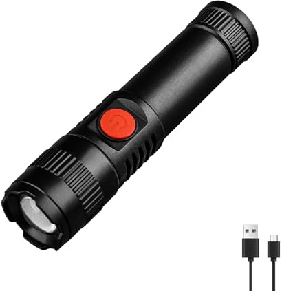 POCKETMAN Linternas LED Super Brillante, Recargable y Zoomable Mini Linterna con 3 Modos, Multifuncional Impermeable Portátil Linternas Adecuado para Senderismo Ciclismo y Emergencia