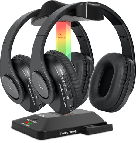 WallarGe Auriculares inalámbricos duales para ver la televisión con transmisor RF, auriculares inalámbricos Bluetooth para personas mayores, sin retraso de sincronización de labios, Plug & Play, juego