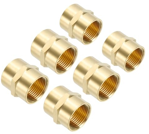 PATIKIL 3/4 x 3/4 Brass NPT Coupler, 6 Pack Female Hex Head Pipe Fitting Coupling for Home Plumbing Pipes Shower Head Bases Coupling, Gold
