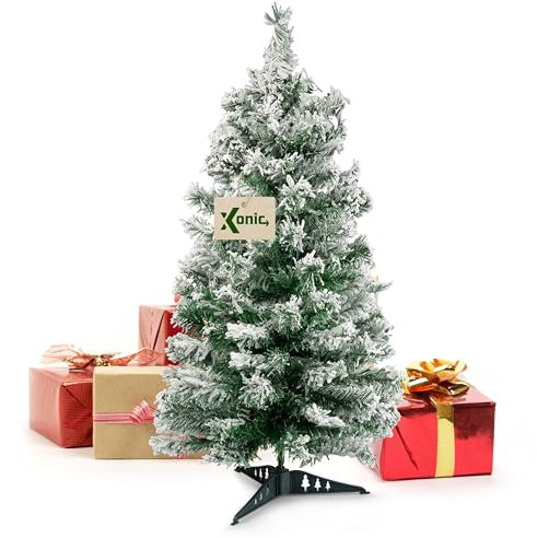 Xonic® Claus künstlicher Weihnachtsbaum Grün - 5 Größen: 120-240cm - Realistischer Tannenbaum mit Metall-Ständer - Dicht und Naturgetreu (Schnee, 90 cm)