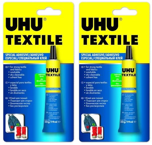 UHU Colla tessile senza solventi per tessuti, 19 ml, confezione da 2 tubetti